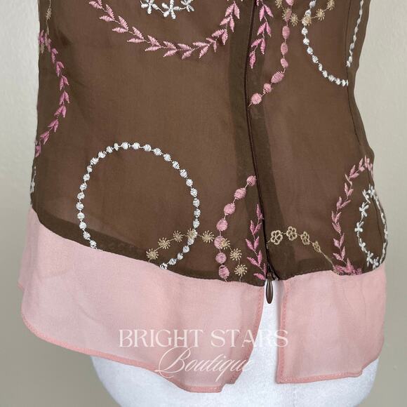 Rare Silk Top Brown Pink Embroidered ASO Friends Rachel Green Y2K Vintage - Picture 10 of 10